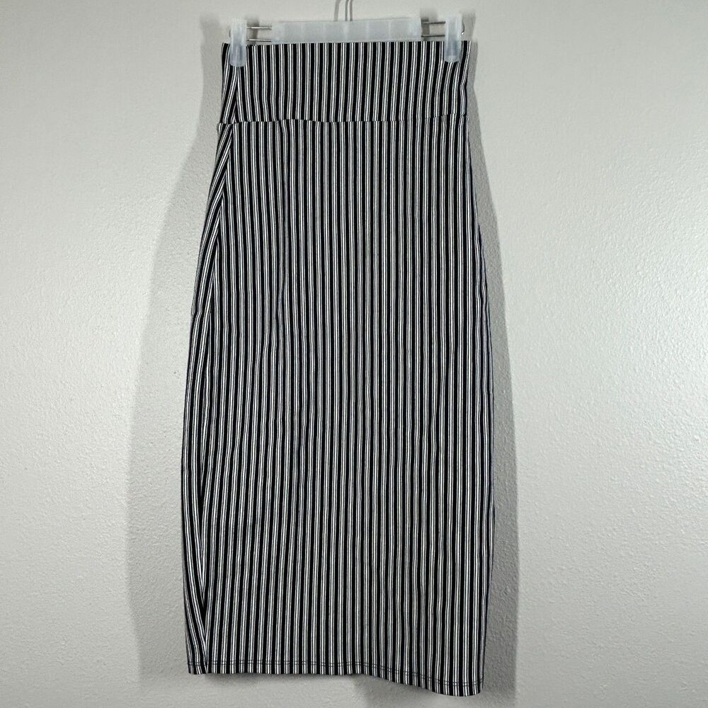 CALI USA Skirt Womens S Black White Stripe Pencil Midi High Waist Stretch Slim